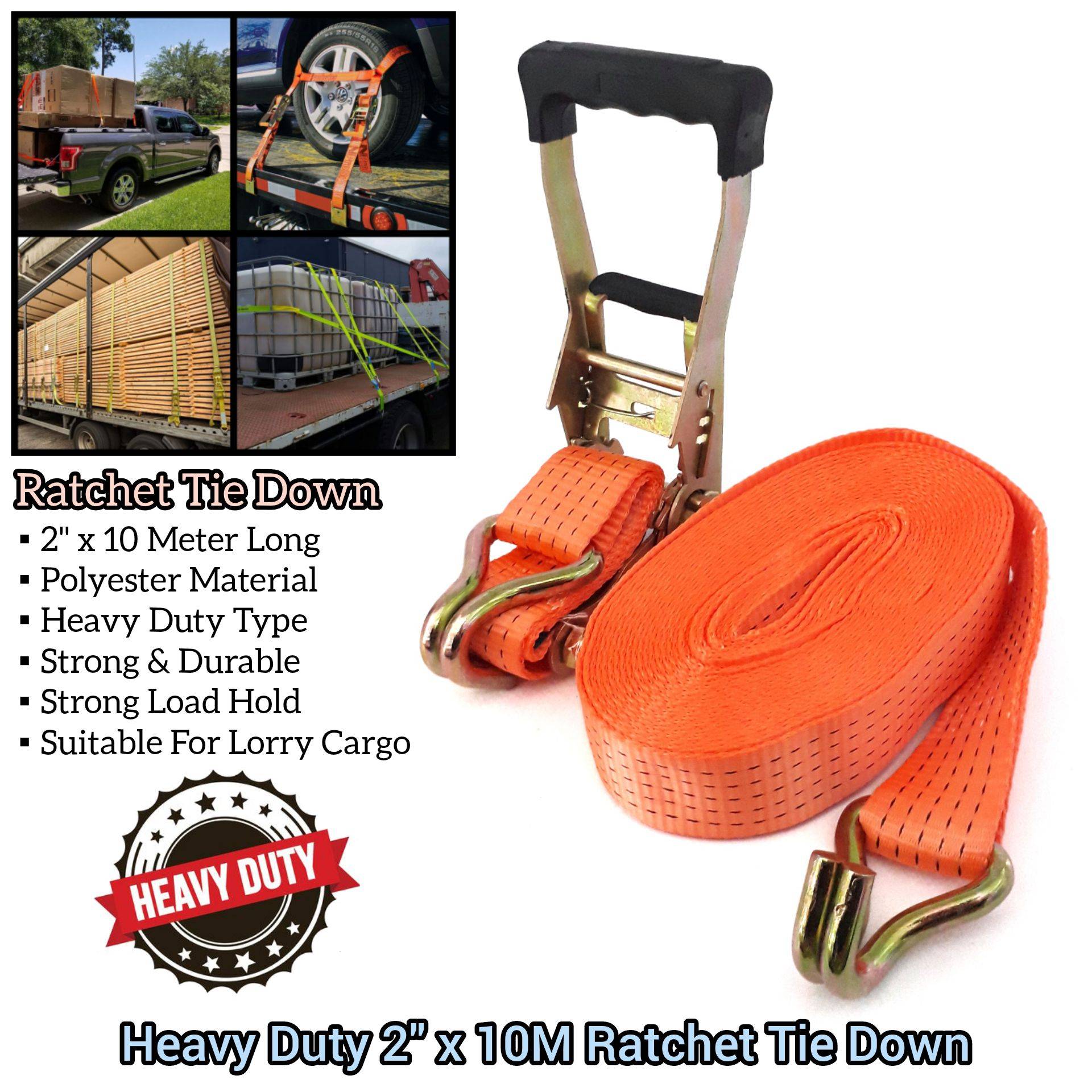 SUPER HEAVY DUTY LORRY TIE DOWN STRAP BELT 2" X 10M FOR TRANSPORTING