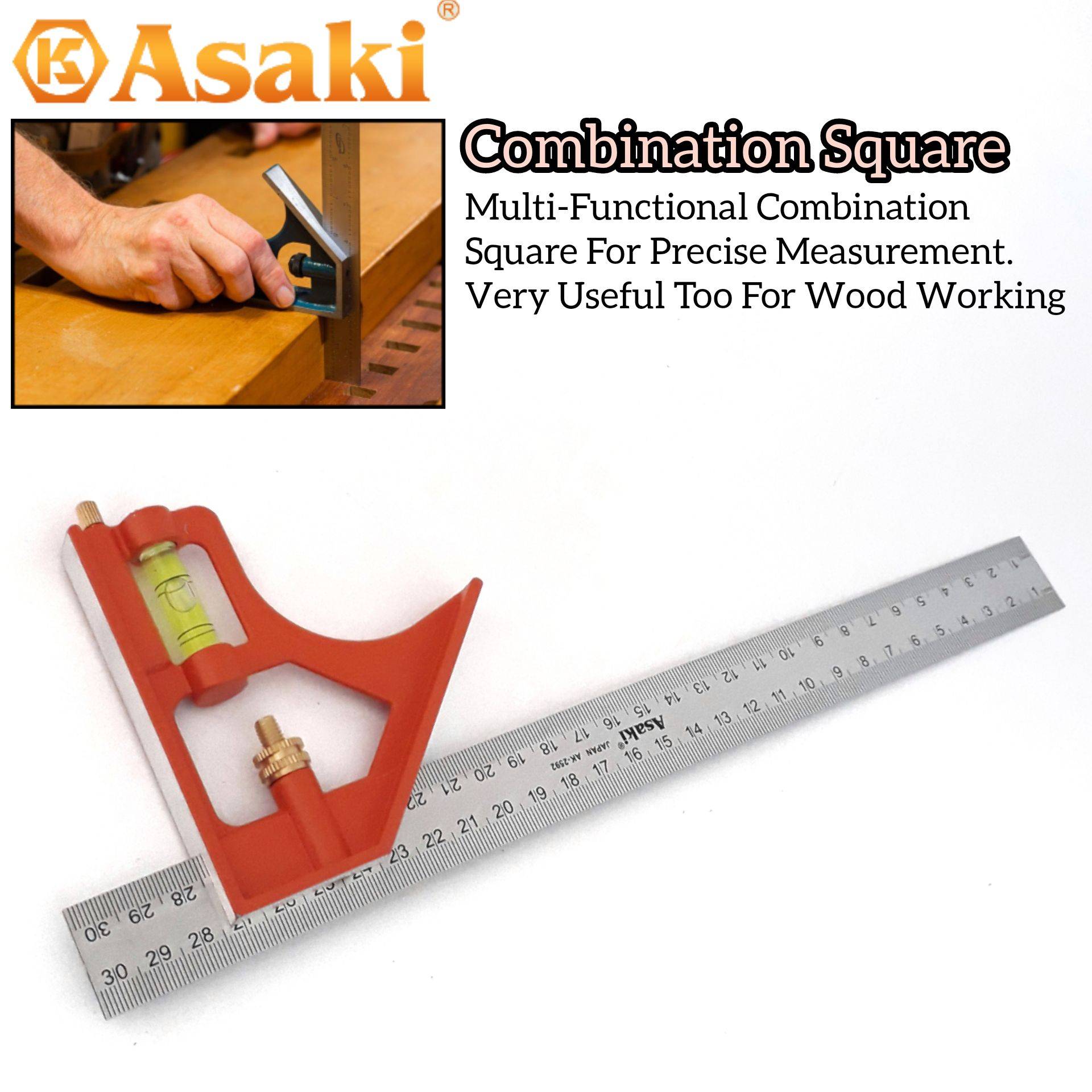 ASAKI 12INCH MULTIPURPOSE COMBINATION SQUARE L RULER FOR INTERIOR