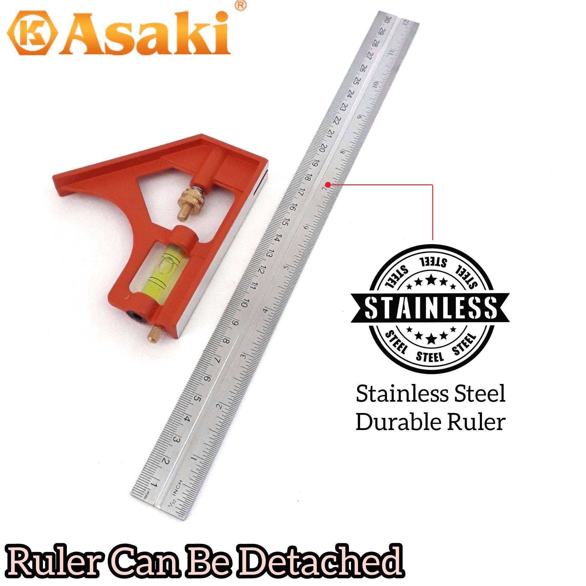 ASAKI 12INCH MULTIPURPOSE COMBINATION SQUARE L RULER FOR INTERIOR