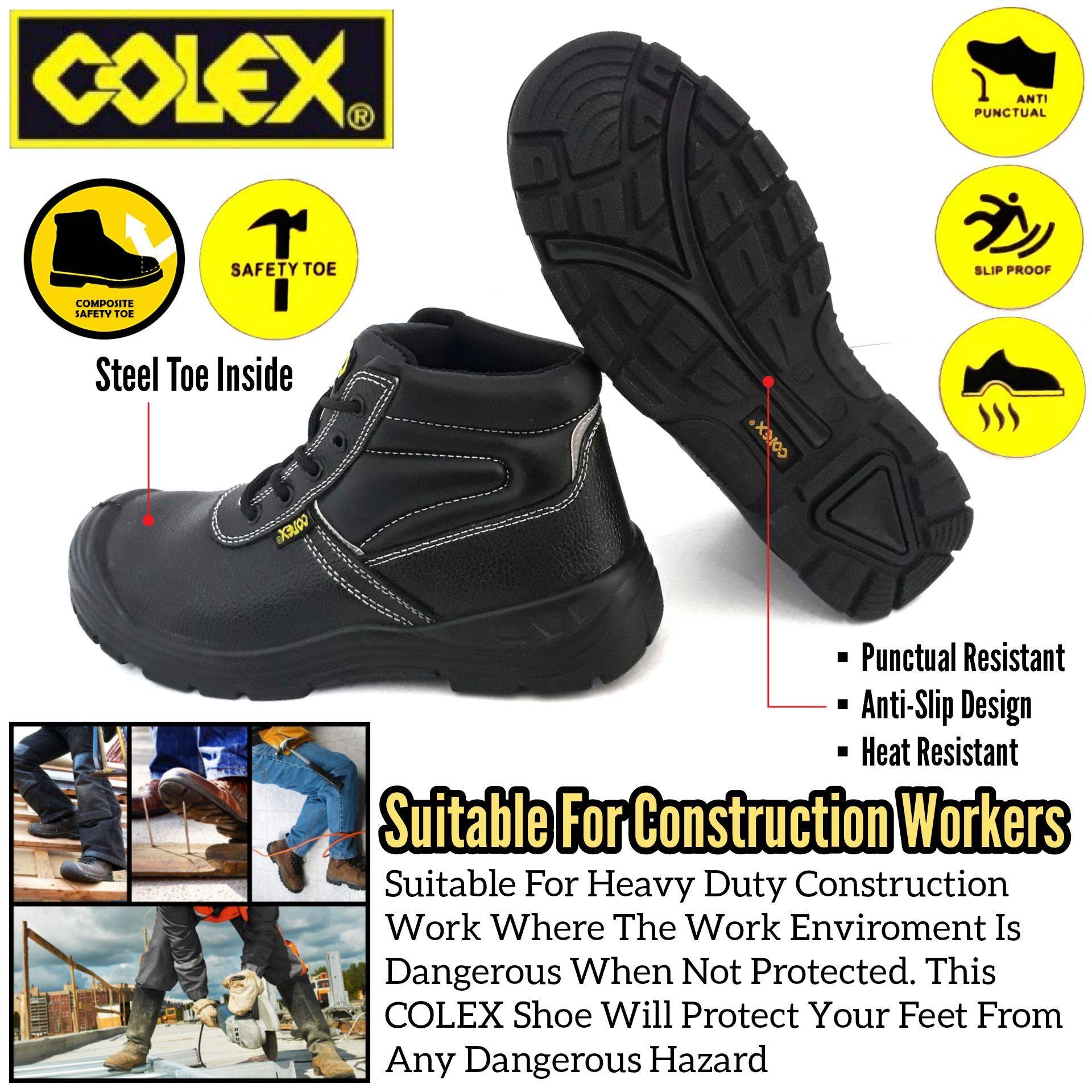 COLEX UPPER LEATHER SAFETY SHOE BOOTS FOR CONSTRUCTION , FACTORY