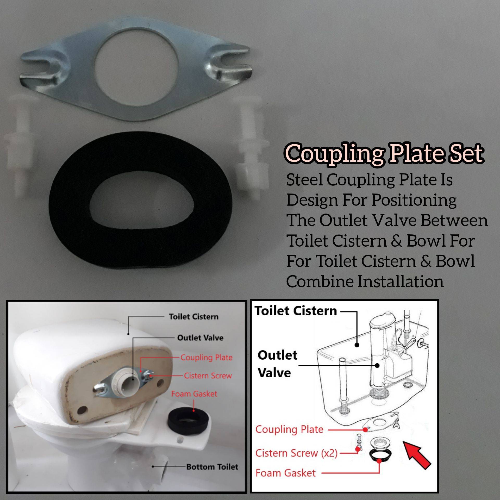 CISTERN TANK COUPLING STEEL PLATE SET FOR TOILET CISTERN TANK TIE WITH