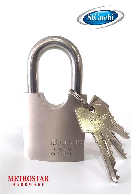 Stainless Steel Padlock with three keys attached