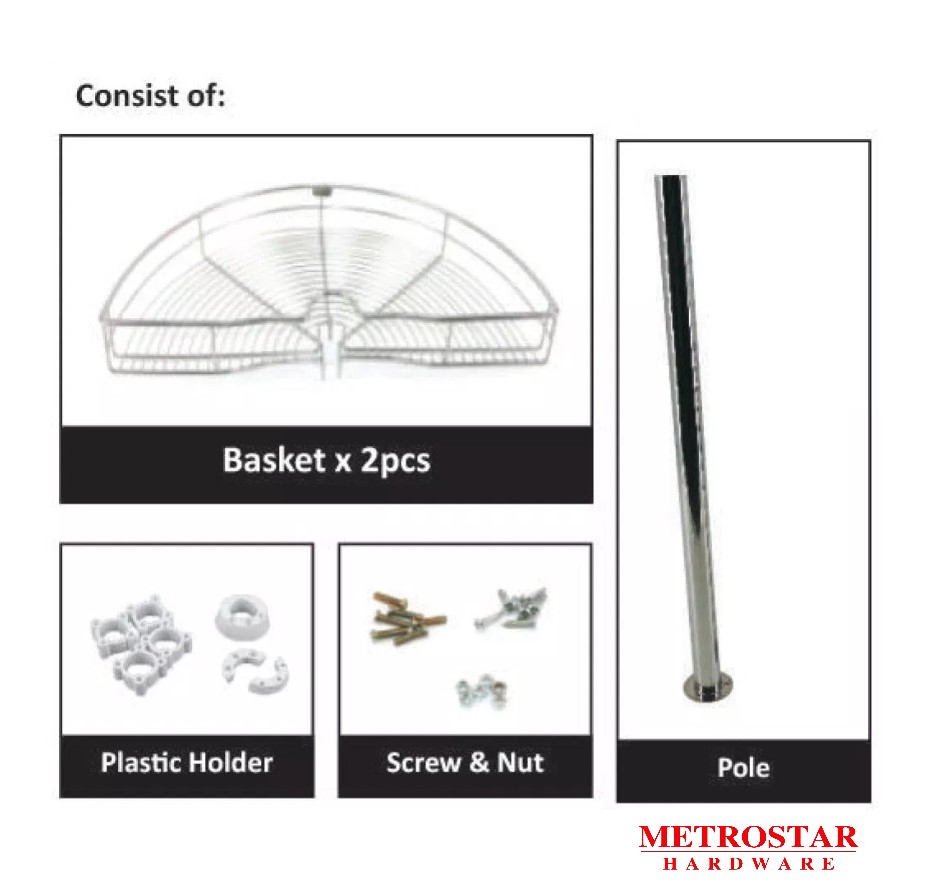 Stainless Steel 180 Degree Kitchen Corner Rotary Tray Rack parts